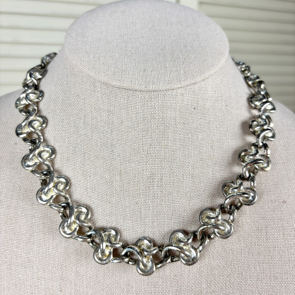 Statement Anne Klein Silver Necklace 80s Vintage Mobius Byzantine Link Collar